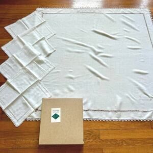 Vintage Irish Linen Tablecloth & Napkins with Crochet Lace Border